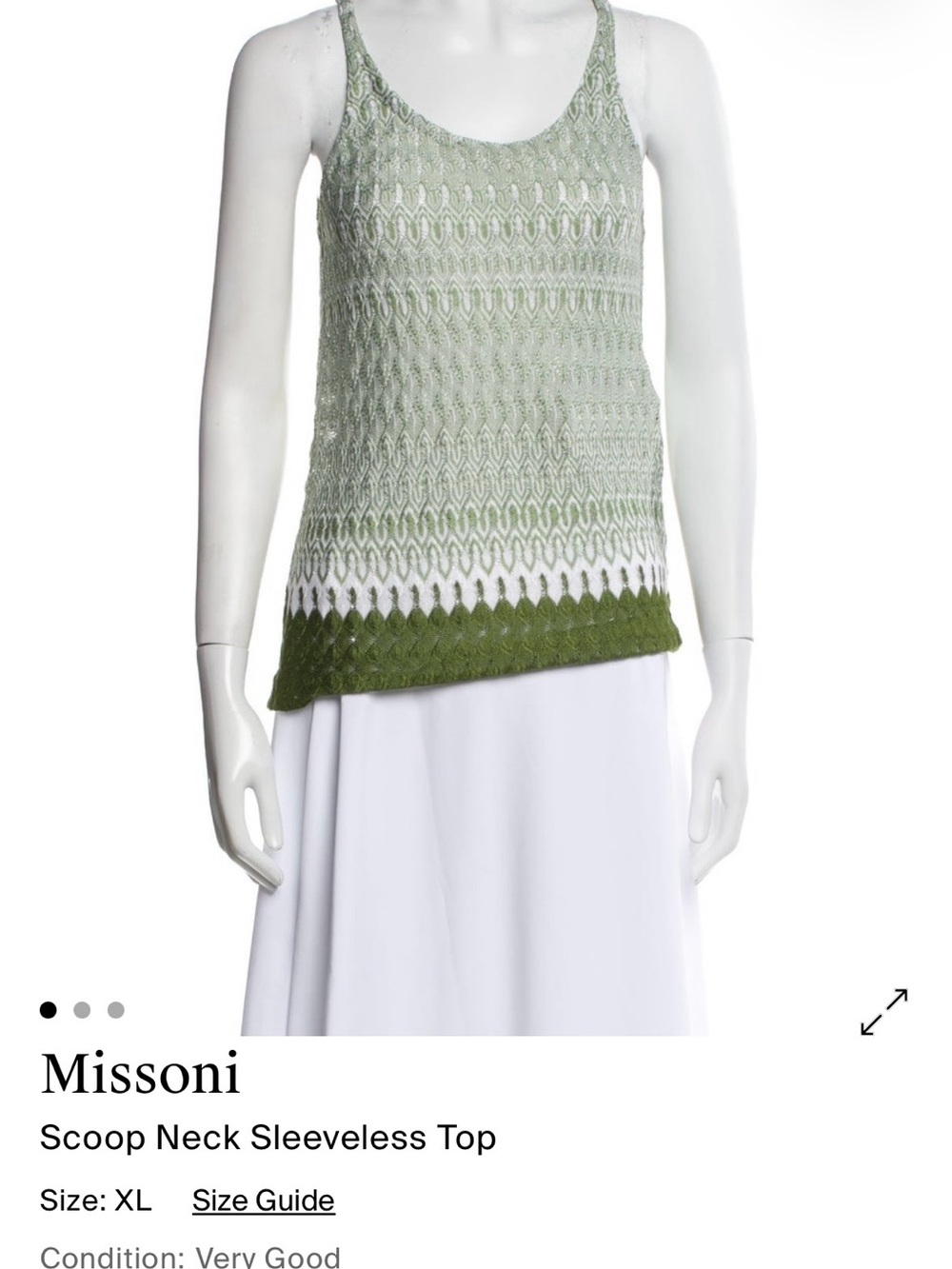 Missoni Light Sage to Olive Knit Scoop Tank